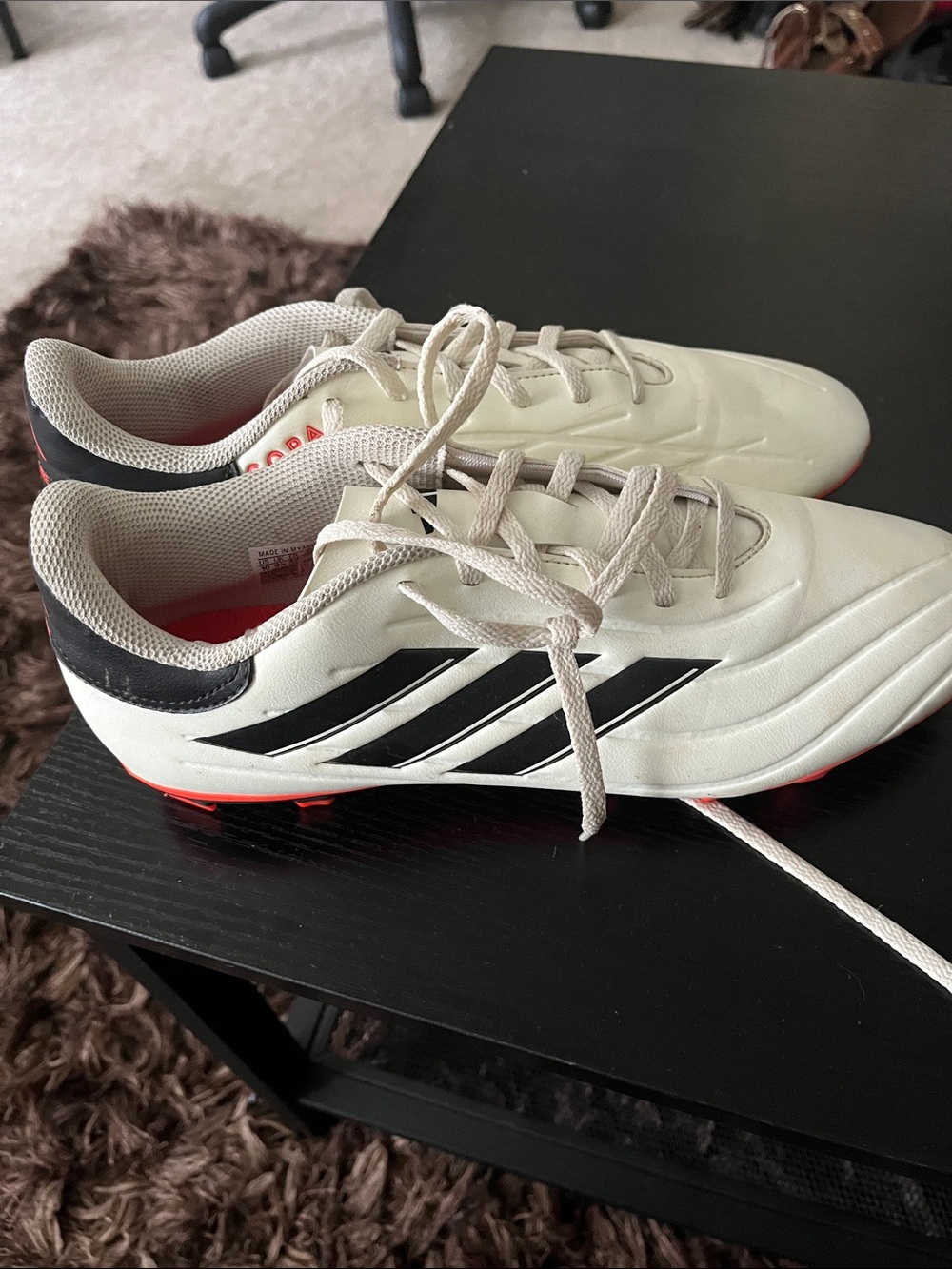adidas White and Black Soccer Cleats with Red Accents